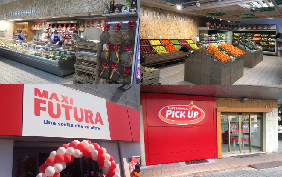 Reparti gastronomia e ortofrutticolo all'interno di Maxi Futura e Pick Up supermercati della GDO