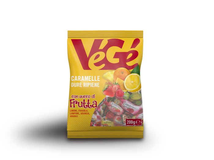 Caramelle dure ripiene con succo di frutta Vegé GDO (Grande Distribuzione Organizzata)
