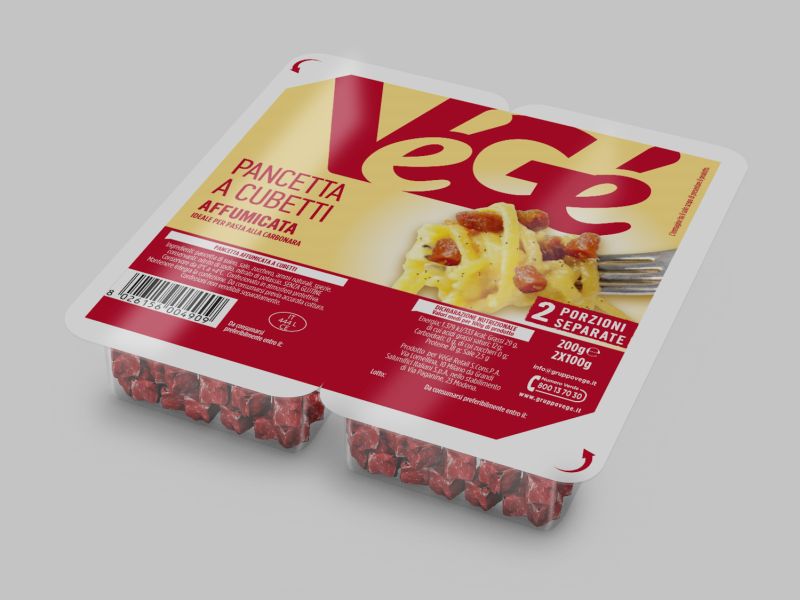 Pancetta a cubetti affumicata in 2 porzioni separate Vegé GDO (Grande Distribuzione Organizzata)