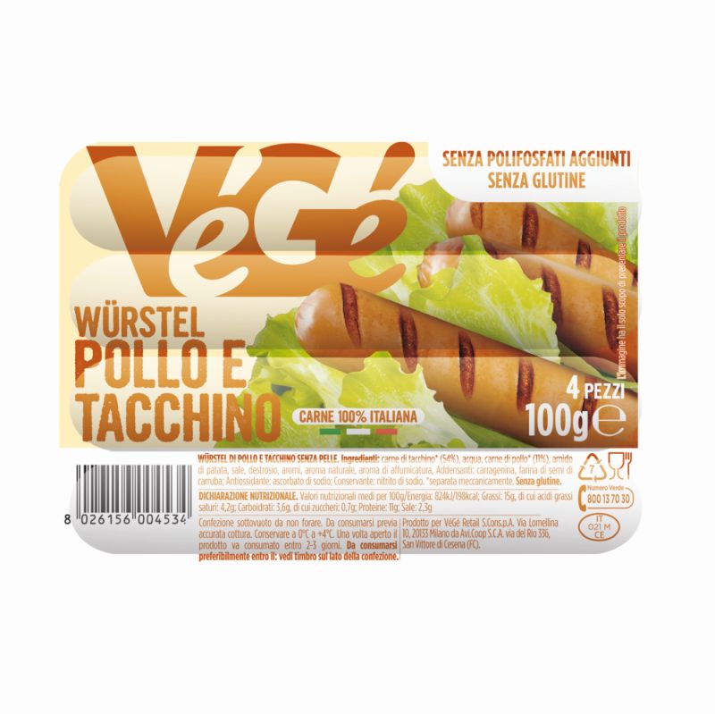 Wurstel pollo e tacchino 4 pezzi 100 g Vegé GDO (Grande Distribuzione Organizzata)